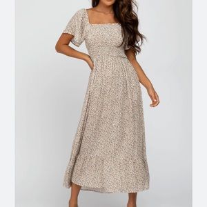 Ivory Floral Smocked Maxi Dress